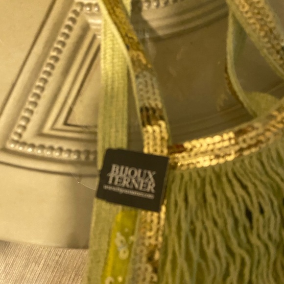 Bijoux Terner lime green sequin fishnet mesh bag. NWT - Picture 2 of 3